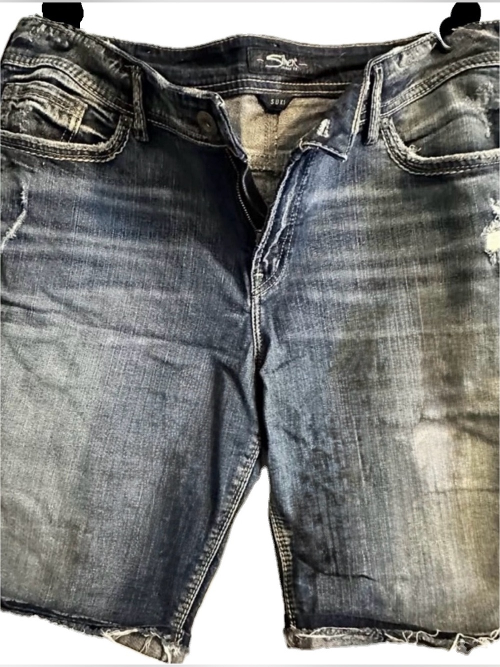 Silver Jeans Women's Distressed Medium Blue Denim Bermuda Shorts